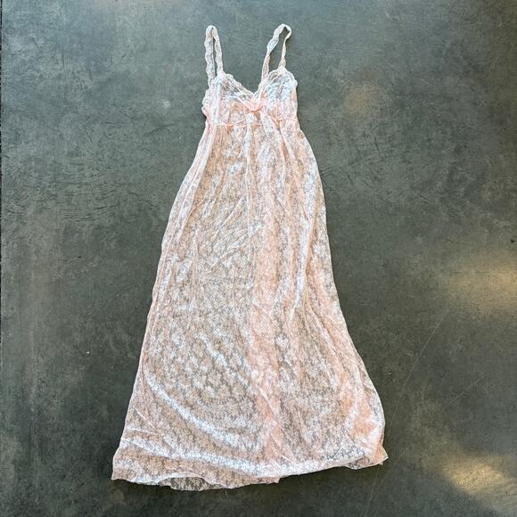 Vintage Dresses & Skirts - Vintage Y2k 80's Baby Pink Full Lace Sheer Cami Tank Top Maxi Night Gown Dress S
